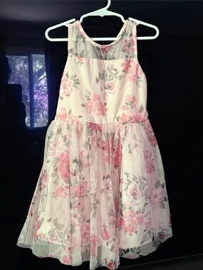 Girls' Pink Floral Tulle Party Dress